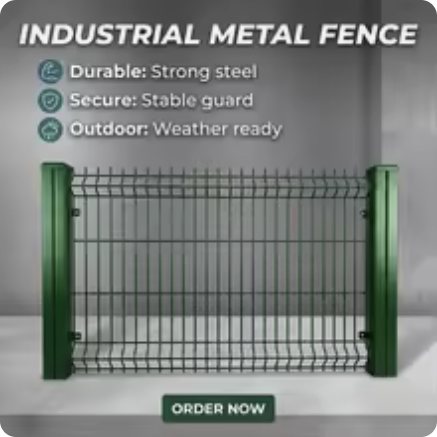 A green PVC-coated 3D curved welded mesh fence panel between two posts