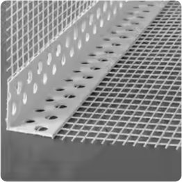 White perforated PVC angle bead backed with fiberglass mesh